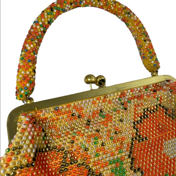 Beautiful Vintage orange flower bead purse beaded 1970s - Picture 7 of 12